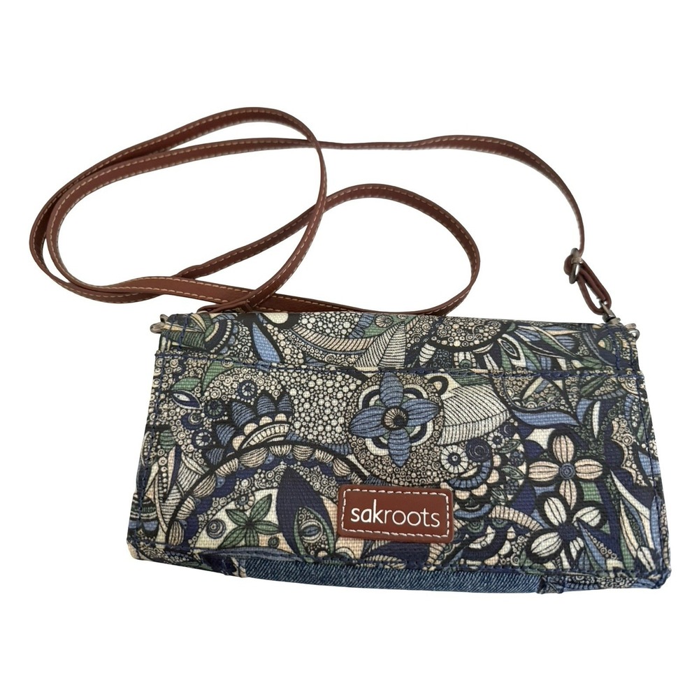 Sakroots Crossbody Wallet Purse Adjustable & Strap Blue/White Floral Boho Hippie